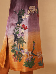 Floris Ombre Kurta Set with Dupatta Purple Yellow