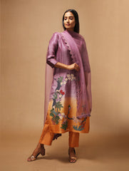 Floris Ombre Kurta Set with Dupatta Purple Yellow