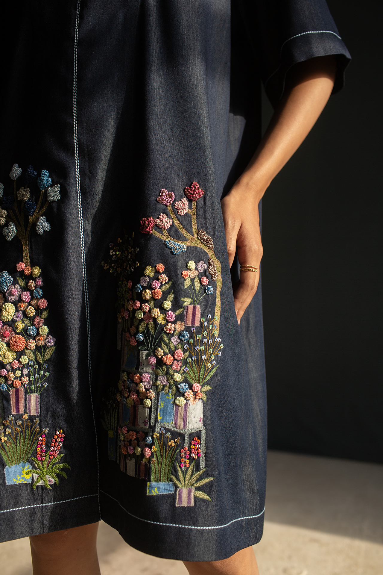 Hand Knotted Floral Embroidery Dress