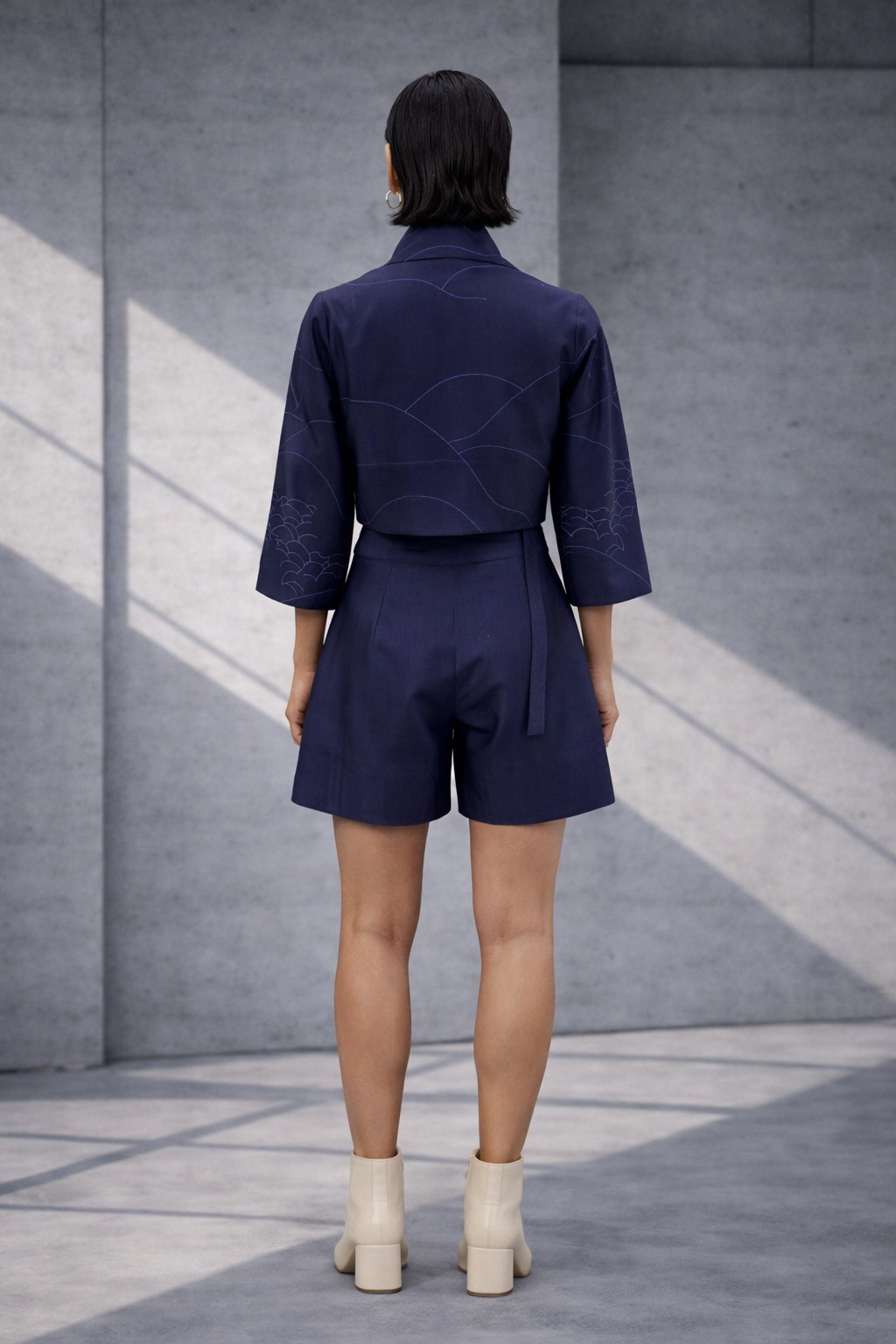Mizu Navy Cropped Jacket Set