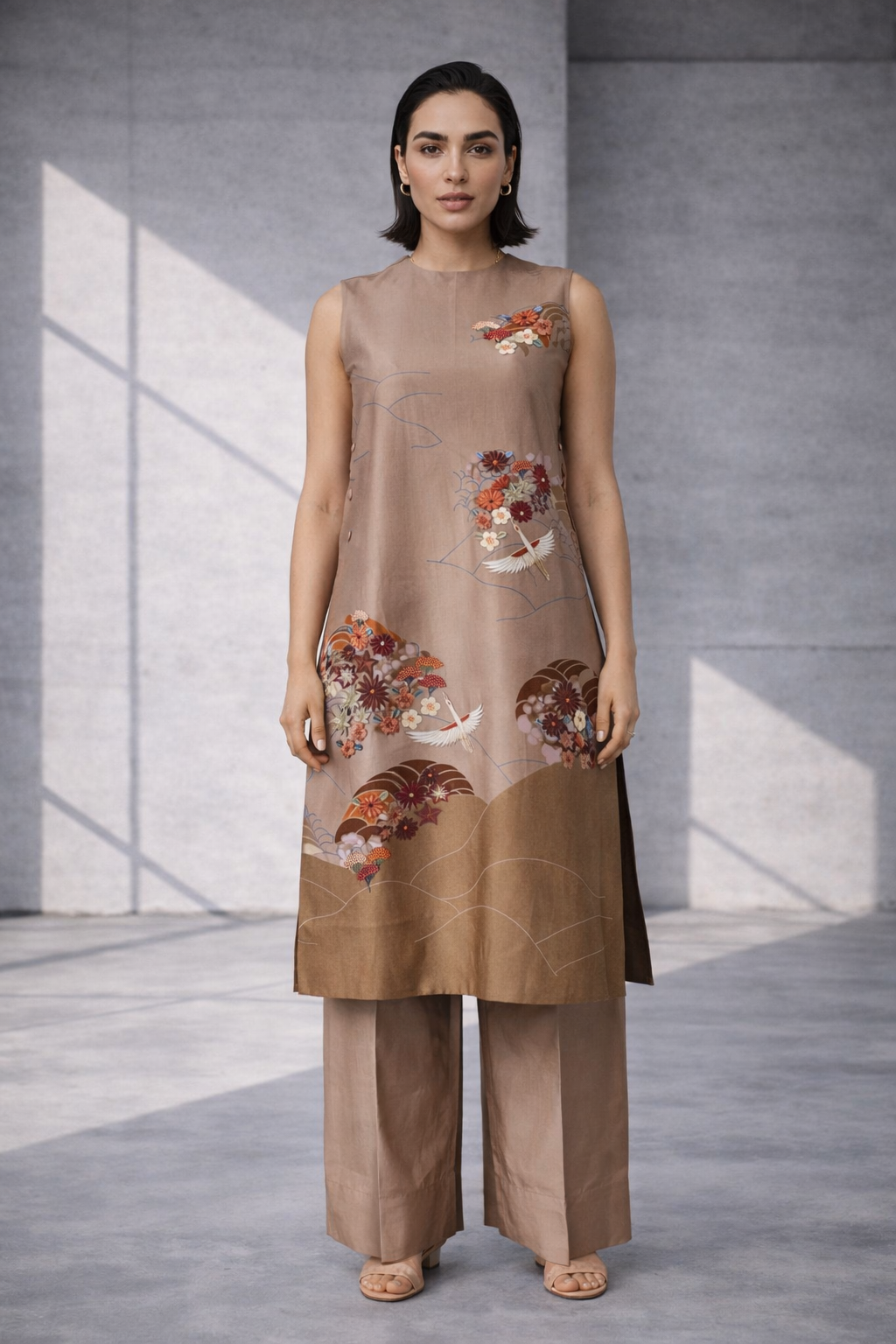 Mizu Beige Cut Sleeves Kurta Set