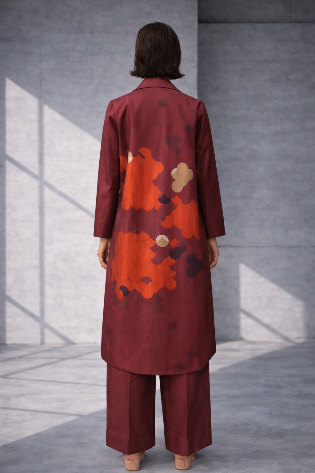 Mizu Maroon Long Jacket Set