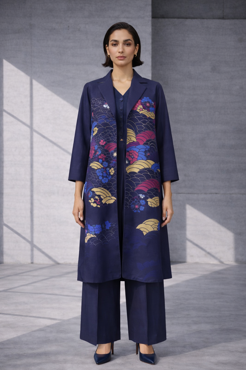 Mizu Navy Long Jacket Set