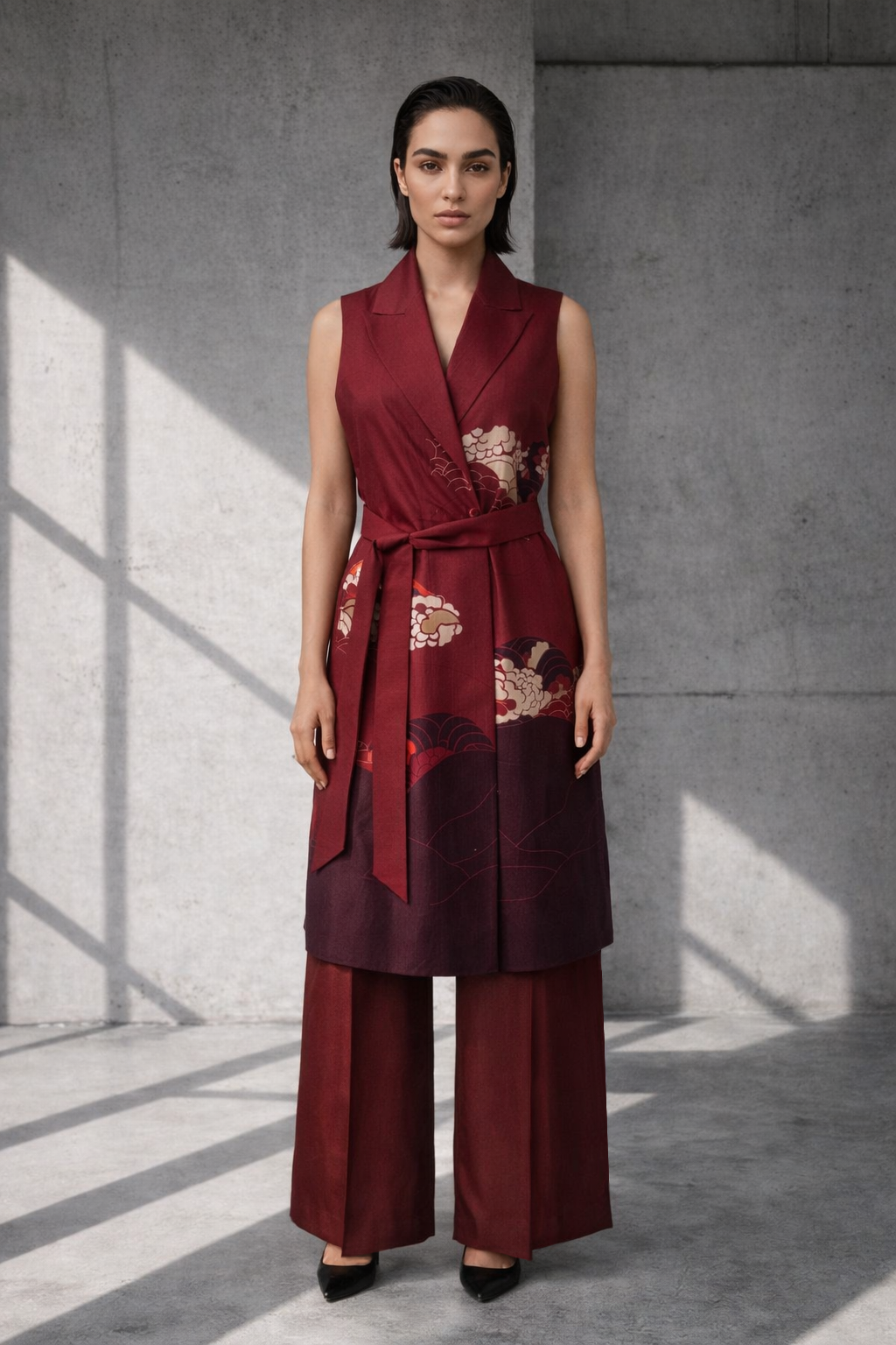 Mizu Maroon Blazer Set