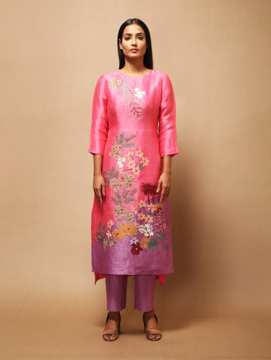 Floris Ombre Kurta Set Pink Purple Kurta Set