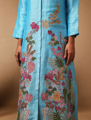 Floris Panelled Kurta Set Blue Dark Fuchsia