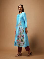 Floris Panelled Kurta Set Blue Dark Fuchsia