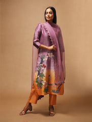 Floris Ombre Kurta Set  with Dupatta Purple Yellow