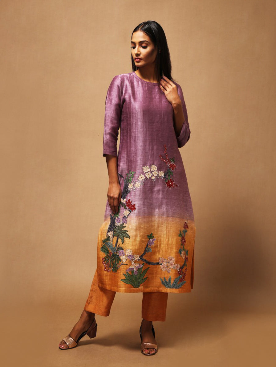 Floris Ombre Kurta Set Purple Yellow