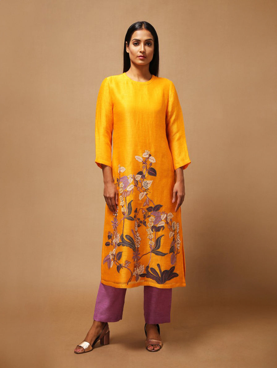 Floris Kurta Set Yellow Purple