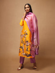 Floris Kurta Set with Dupatta Yellow Purple