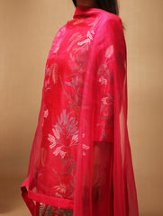 Floris Two Tone Kurta Set with Dupatta Red Fuchsia