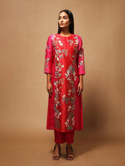 Floris Two Tone Kurta Set with Dupatta Red Fuchsia