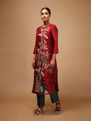 Floris  Kurta Set Maroon Green