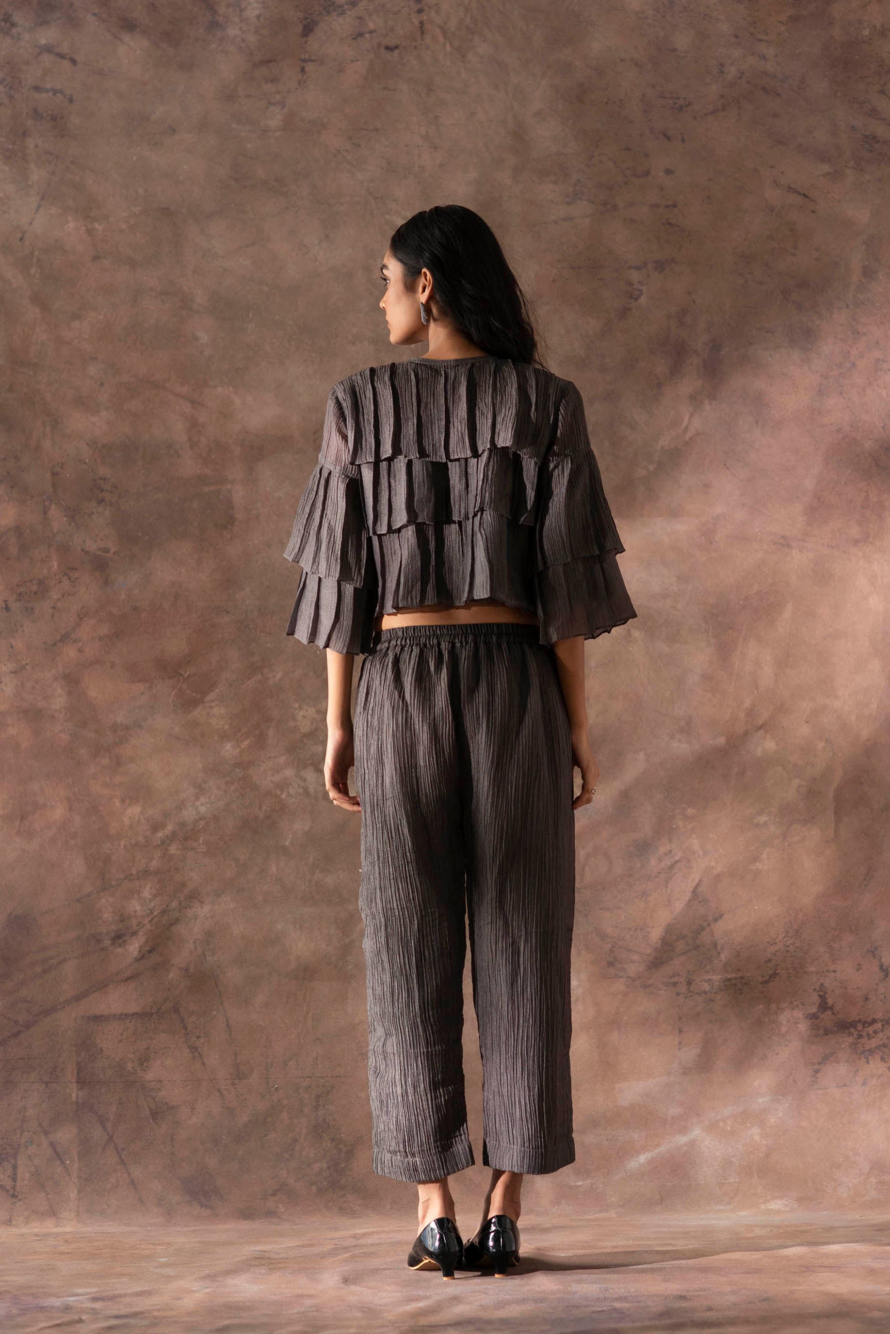 Tresor Ruffle Co-Ord Set Charcoal Black